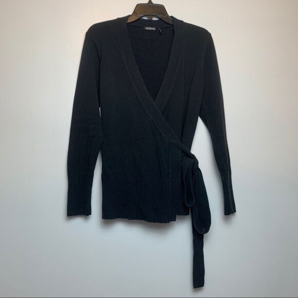 Daisy Fuentes solid Black Wrap V neck Long Sleeve cotton Sweater size L V neck - Picture 10 of 11